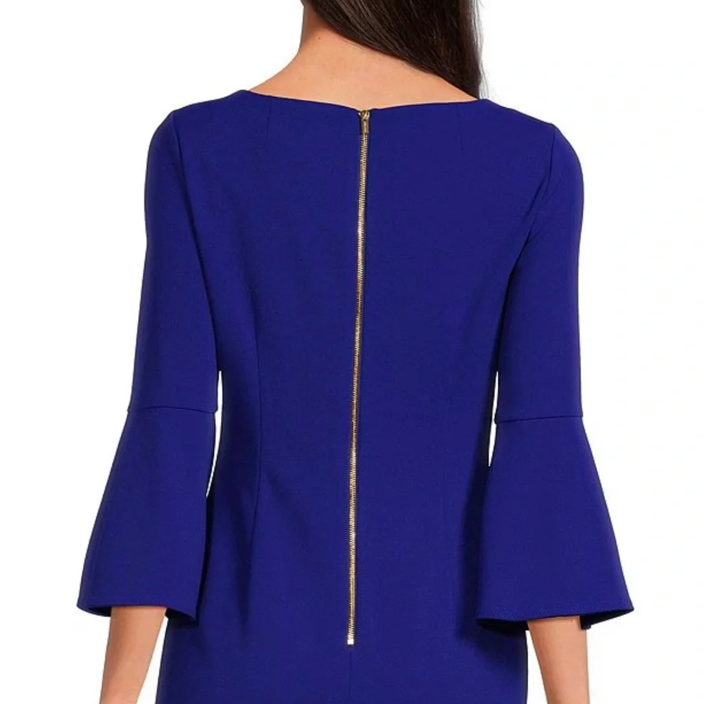 NWT Calvin Klein 3/4 Bell Sleeve Boat Neck Sheath Dress - Picture 4 of 6